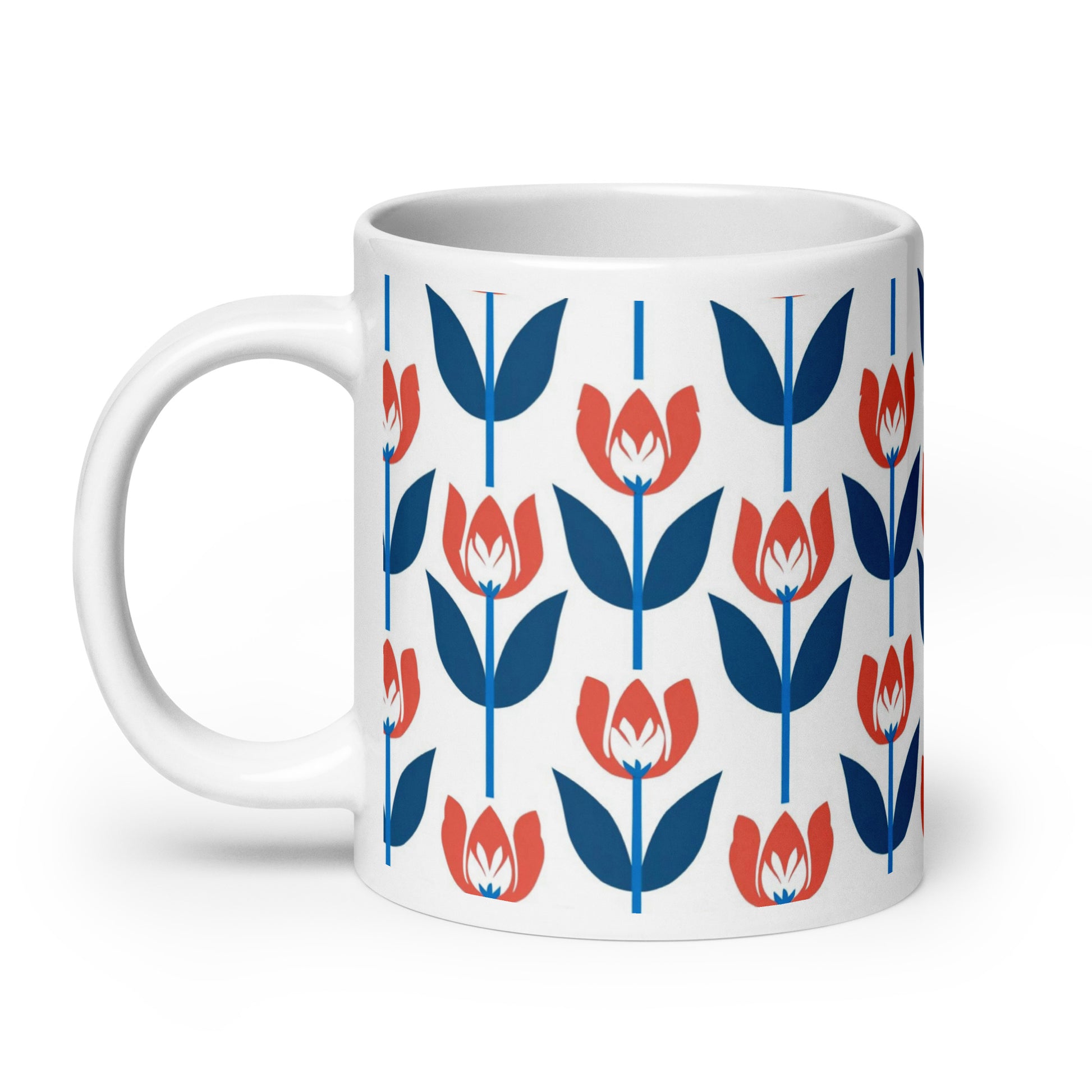 Tulipa — Crimson ceramic coffee mug - 20oz - handle on left