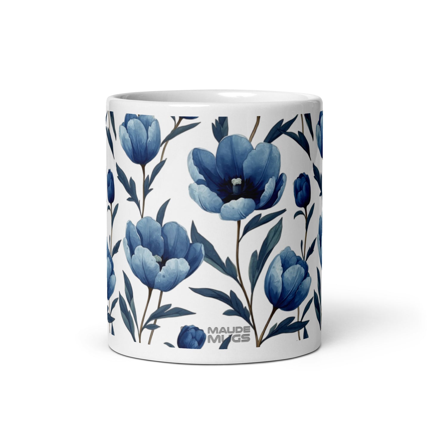 Tulipa — Indigo ceramic coffee mug - 11oz - front view
