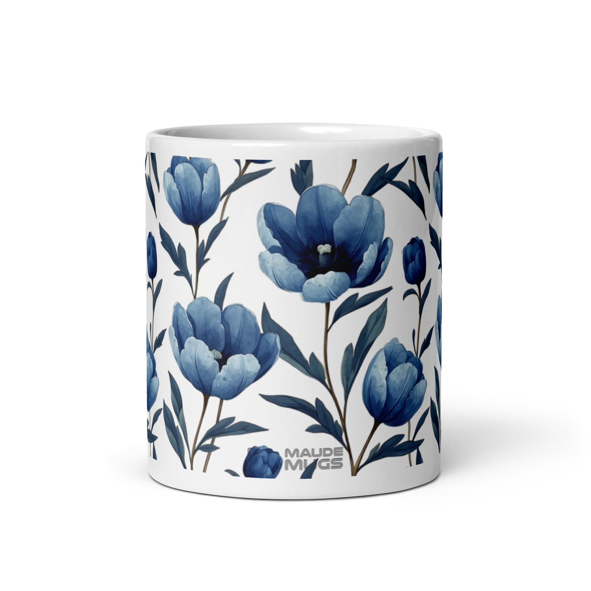 Tulipa — Indigo ceramic coffee mug - 11oz - front view