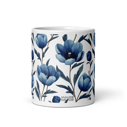 Tulipa — Indigo ceramic coffee mug - 11oz - front view