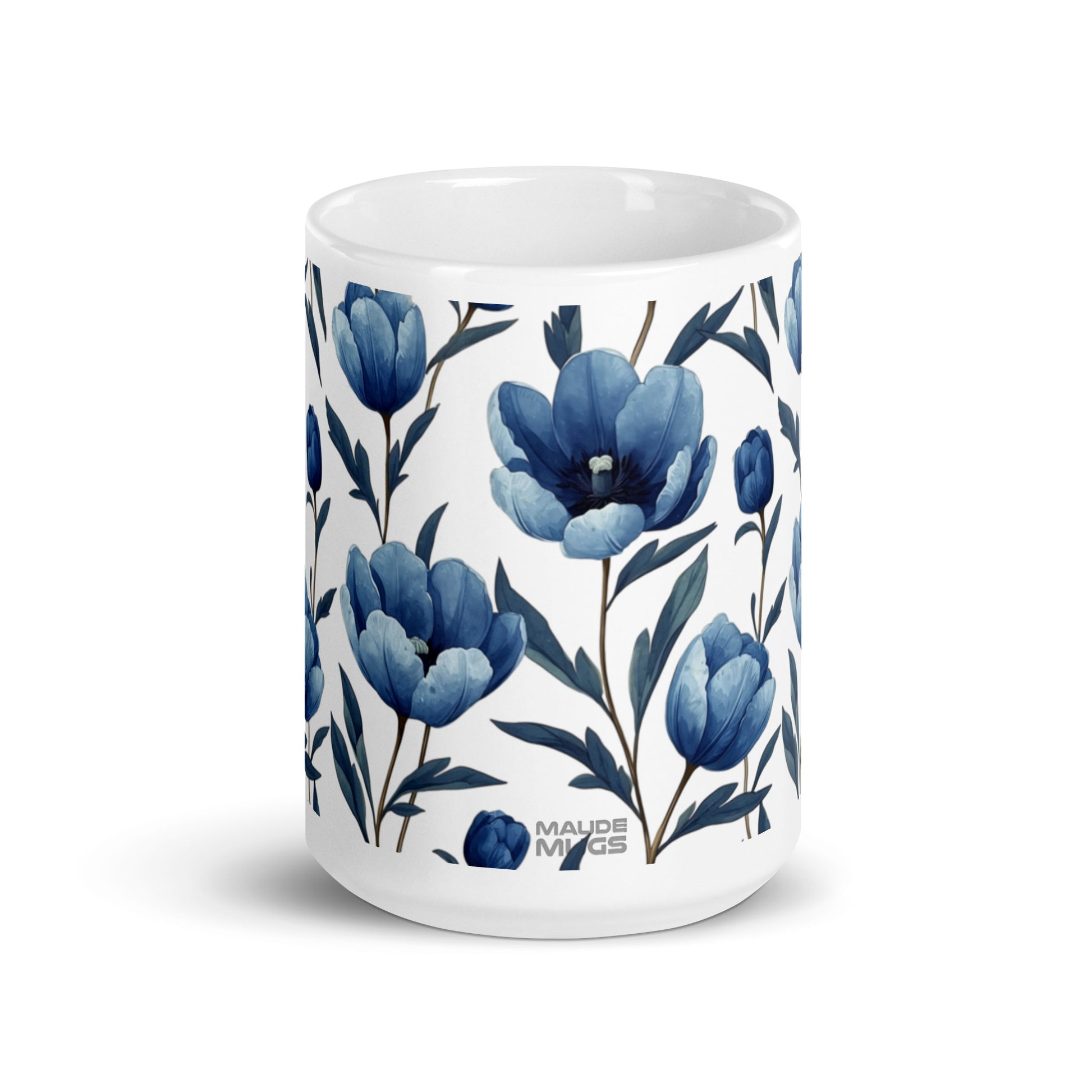 Tulipa — Indigo ceramic coffee mug - 15oz - front view