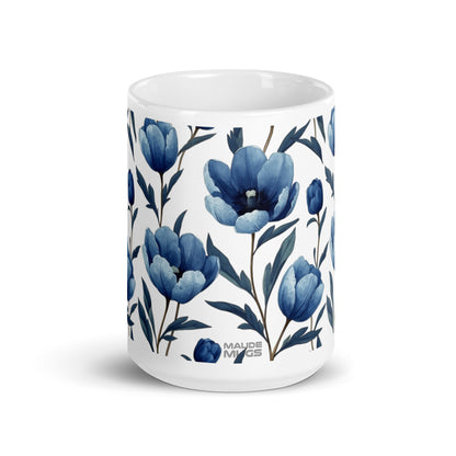 Tulipa — Indigo ceramic coffee mug - 15oz - front view