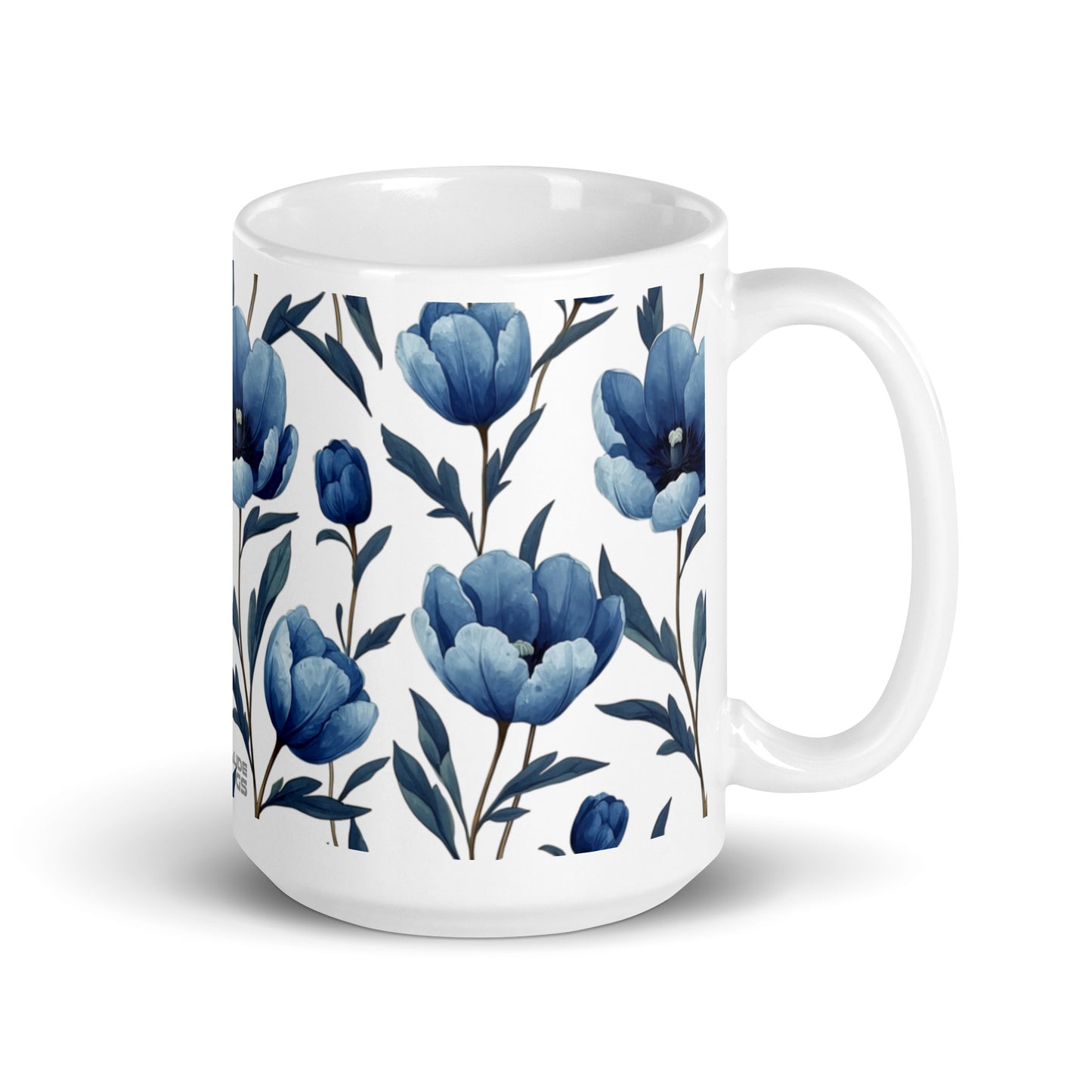 Tulipa — Indigo ceramic coffee mug - 15oz - handle on right