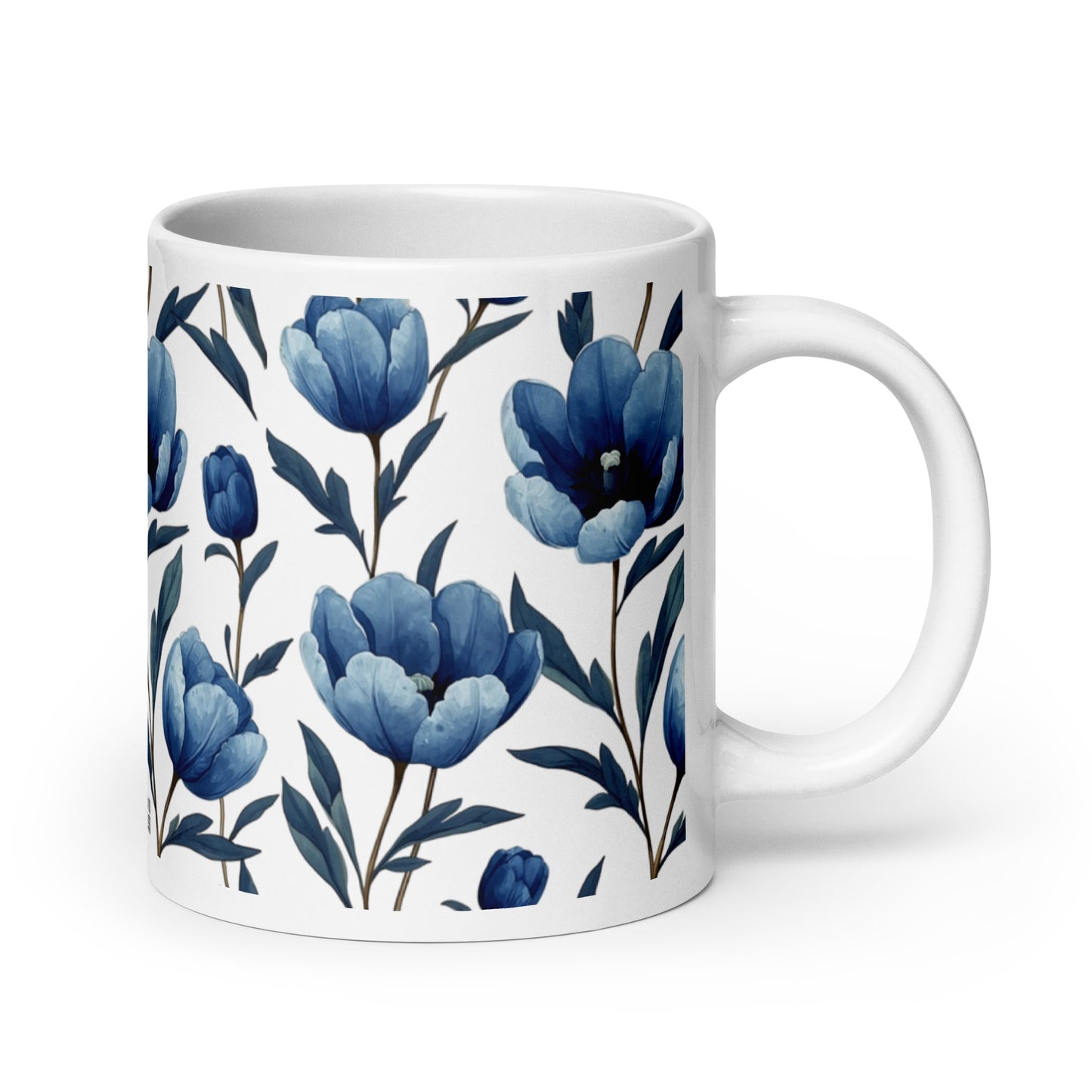 Tulipa — Indigo ceramic coffee mug - 20oz - handle on right