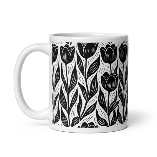 Tulipa — Ink ceramic coffee mug - 11oz - handle on left