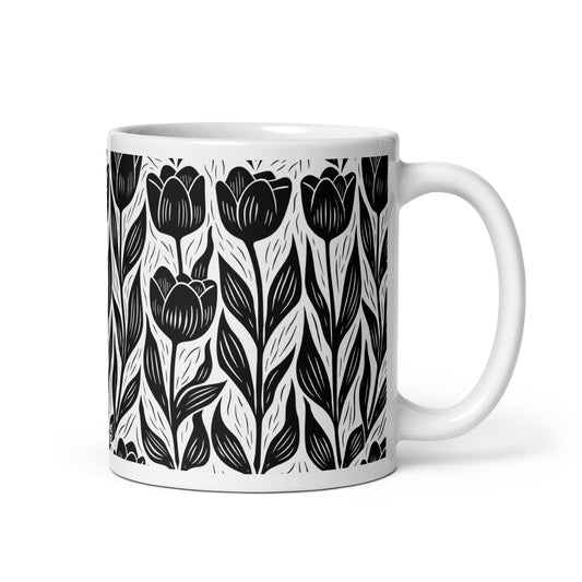 Tulipa — Ink ceramic coffee mug - 11oz - handle on right