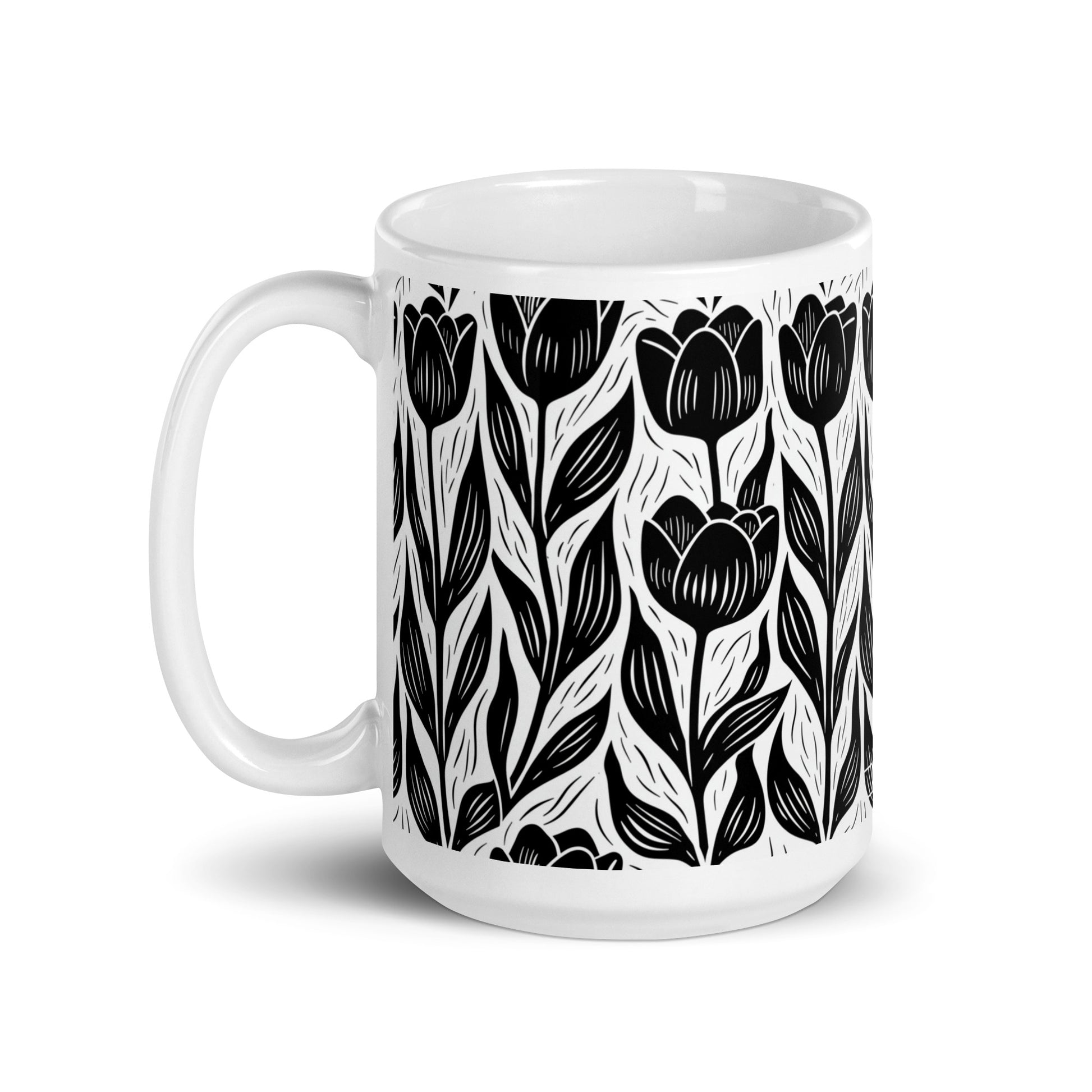 Tulipa — Ink ceramic coffee mug - 15oz - handle on left
