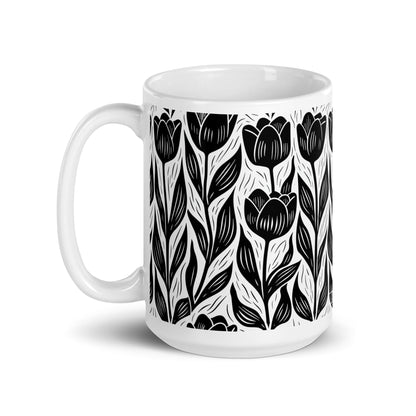 Tulipa — Ink ceramic coffee mug - 15oz - handle on left