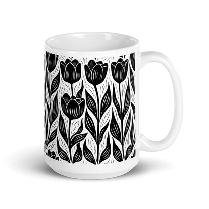 Tulipa — Ink ceramic coffee mug - 15oz - handle on right