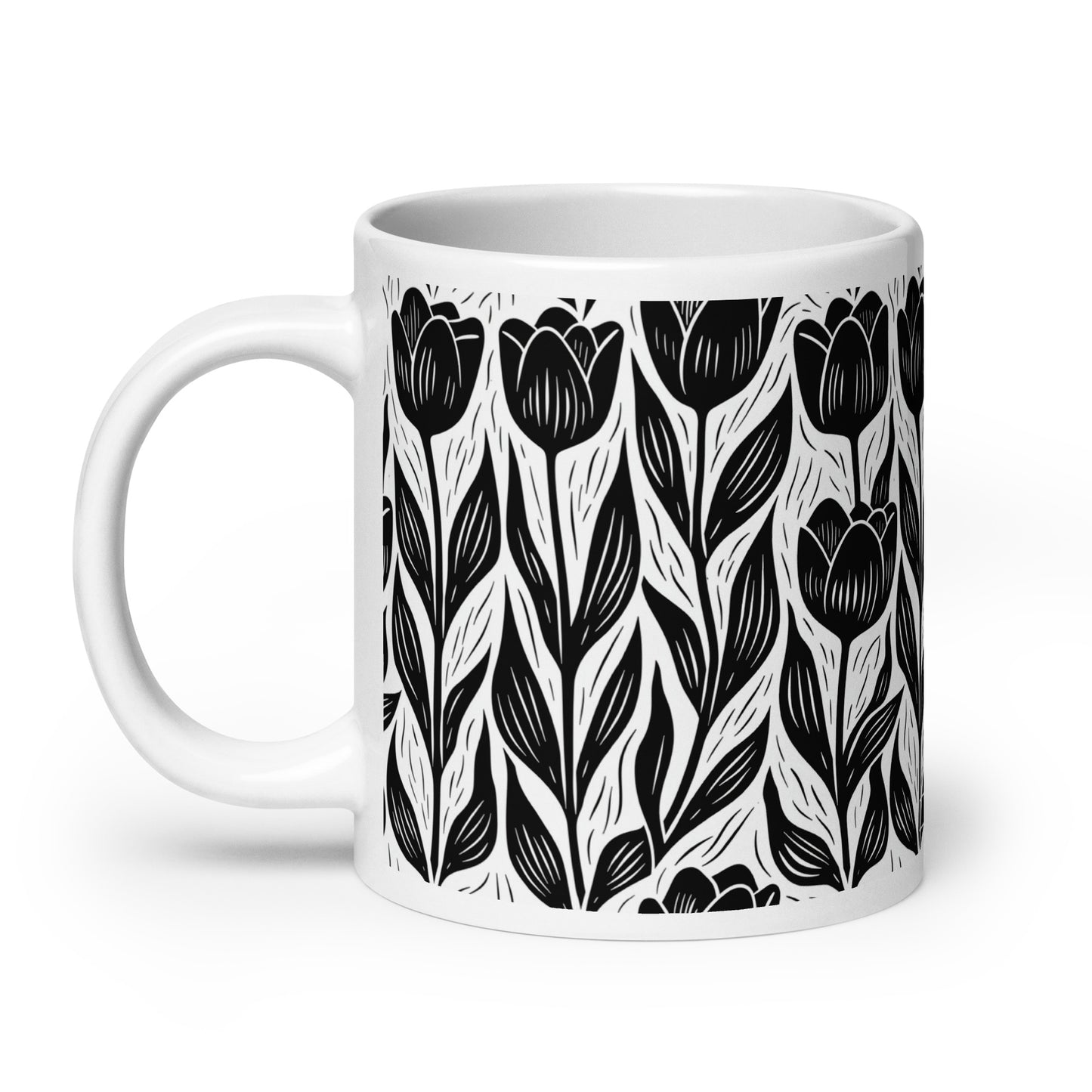 Tulipa — Ink ceramic coffee mug - 20oz - handle on left