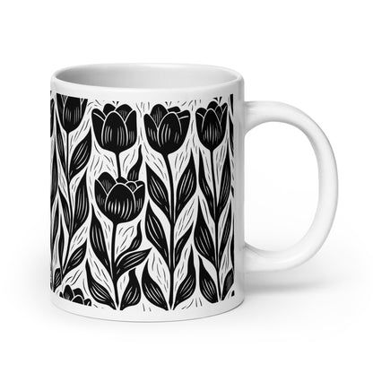 Tulipa — Ink ceramic coffee mug - 20oz - handle on right