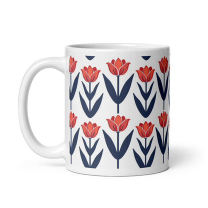 Tulipa — Vermilion ceramic coffee mug - 11oz - handle on left