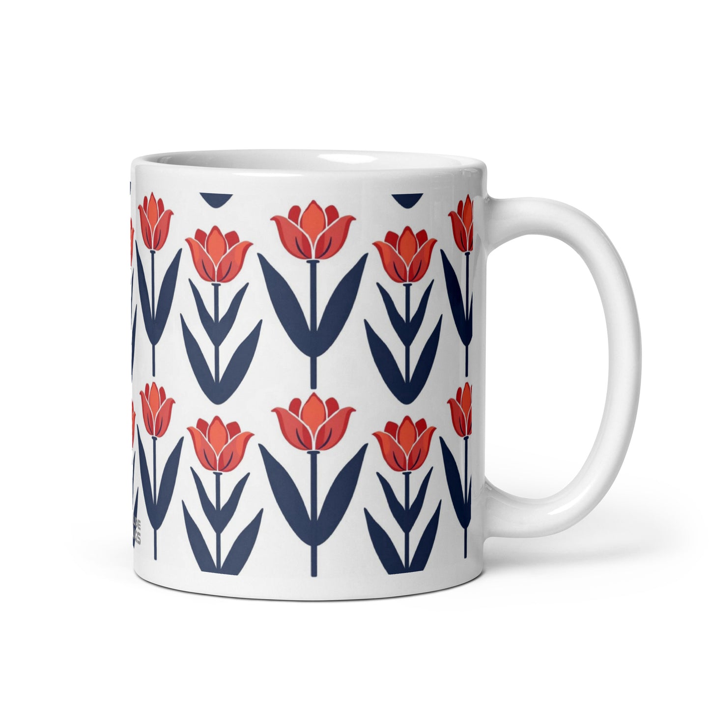 Tulipa — Vermilion ceramic coffee mug - 11oz - handle on right