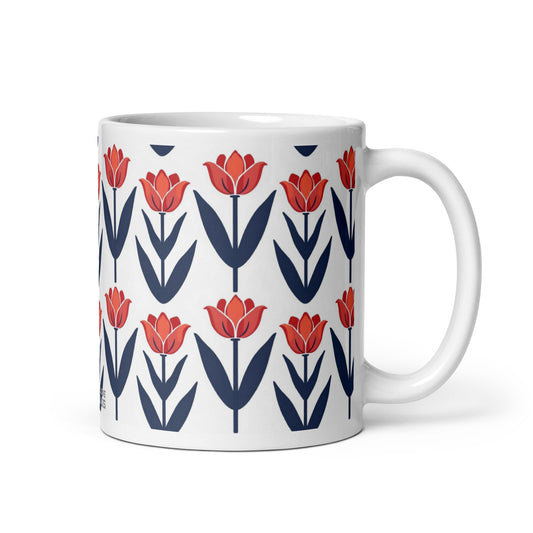 Tulipa — Vermilion ceramic coffee mug - 11oz - handle on right