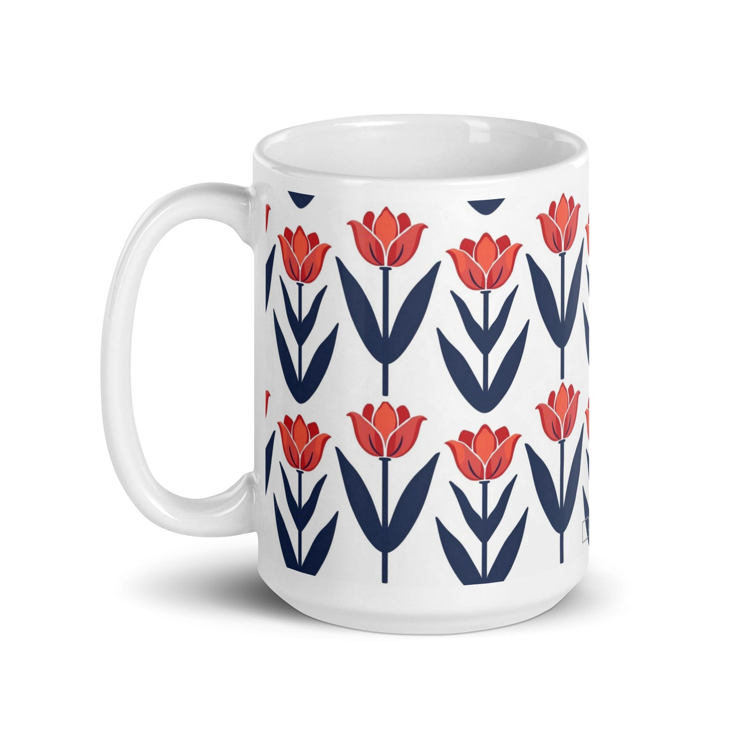 Tulipa — Vermilion ceramic coffee mug - 15oz - handle on left
