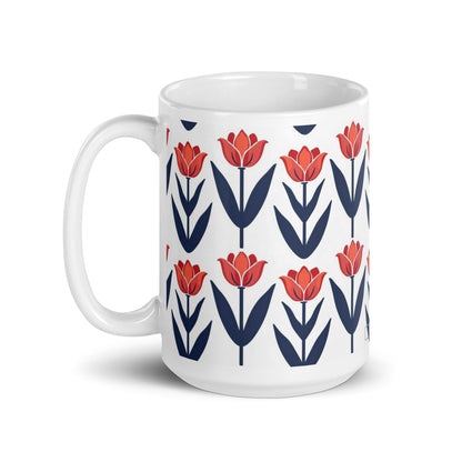 Tulipa — Vermilion ceramic coffee mug - 15oz - handle on left