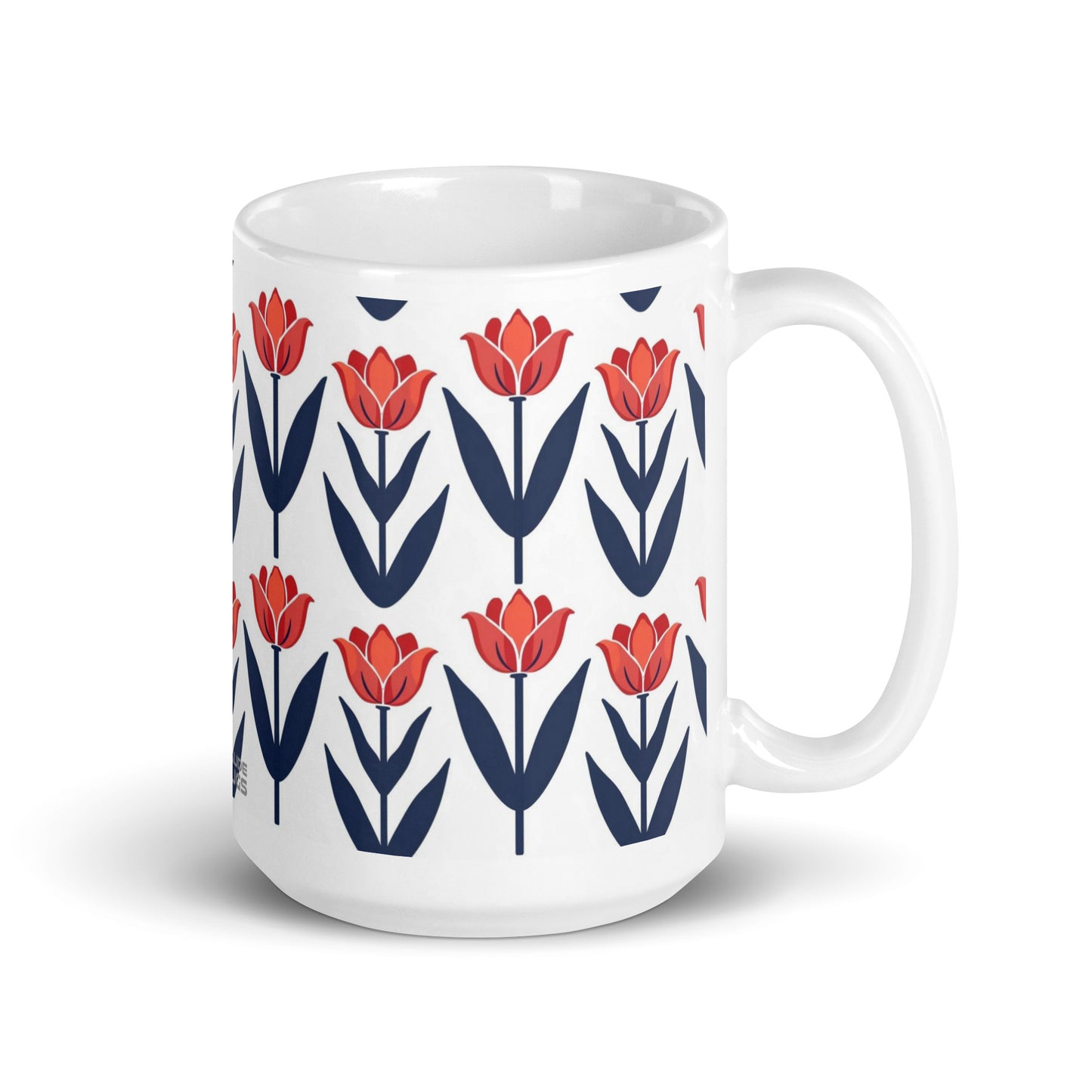 Tulipa — Vermilion ceramic coffee mug - 15oz - handle on right