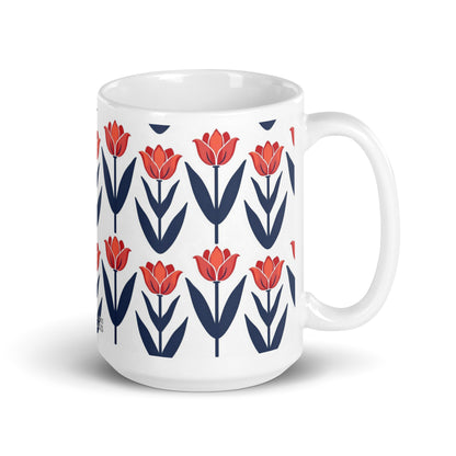 Tulipa — Vermilion ceramic coffee mug - 15oz - handle on right