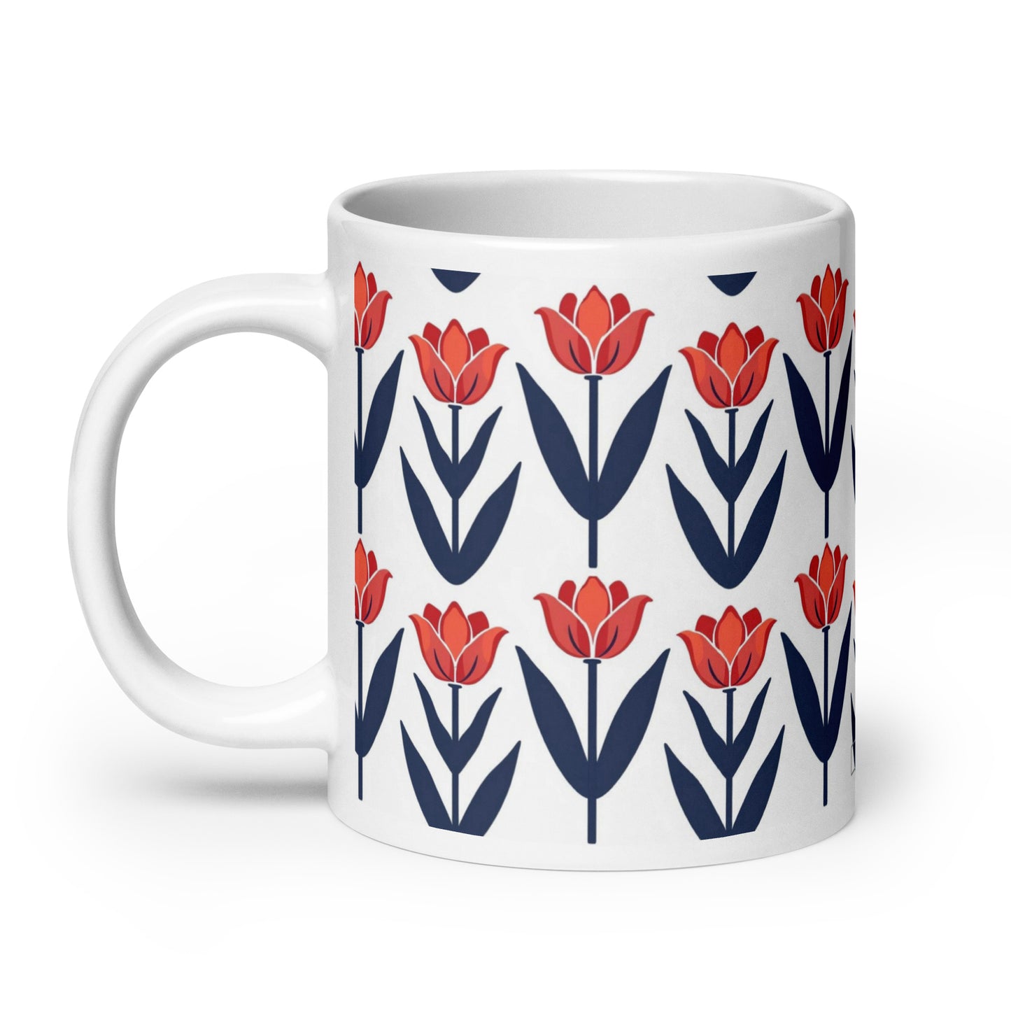 Tulipa — Vermilion ceramic coffee mug - 20oz - handle on left