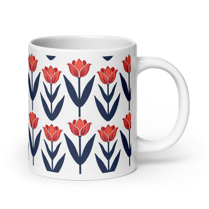 Tulipa — Vermilion ceramic coffee mug - 20oz - handle on right
