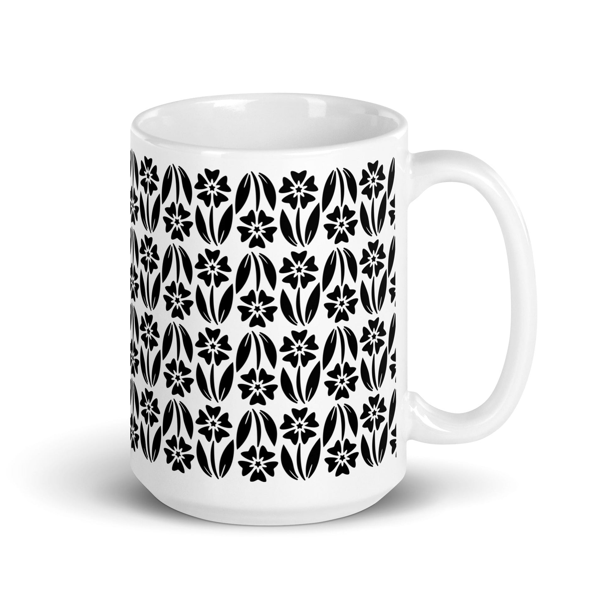 Woodcut — Cosmos ceramic coffee mug - 15oz - handle on right