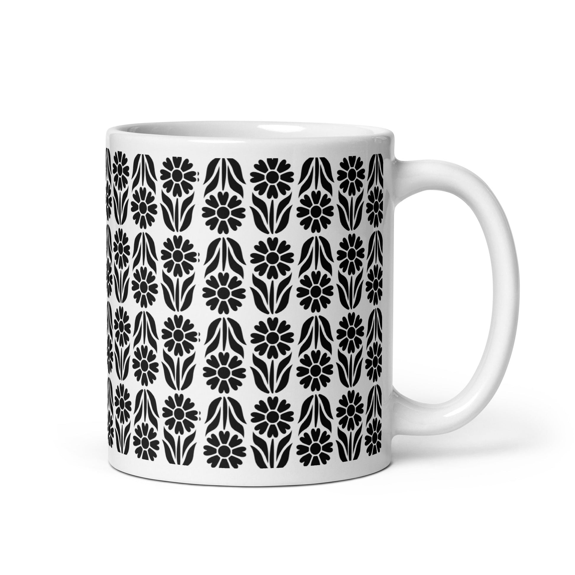 Woodcut — Petal ceramic coffee mug - 11oz - handle on right
