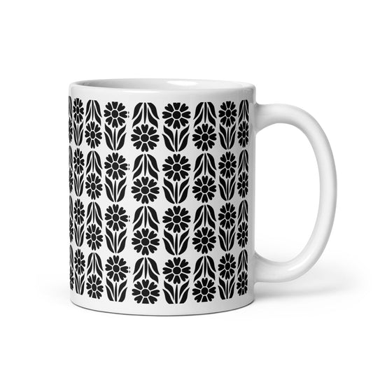 Woodcut — Petal ceramic coffee mug - 11oz - handle on right