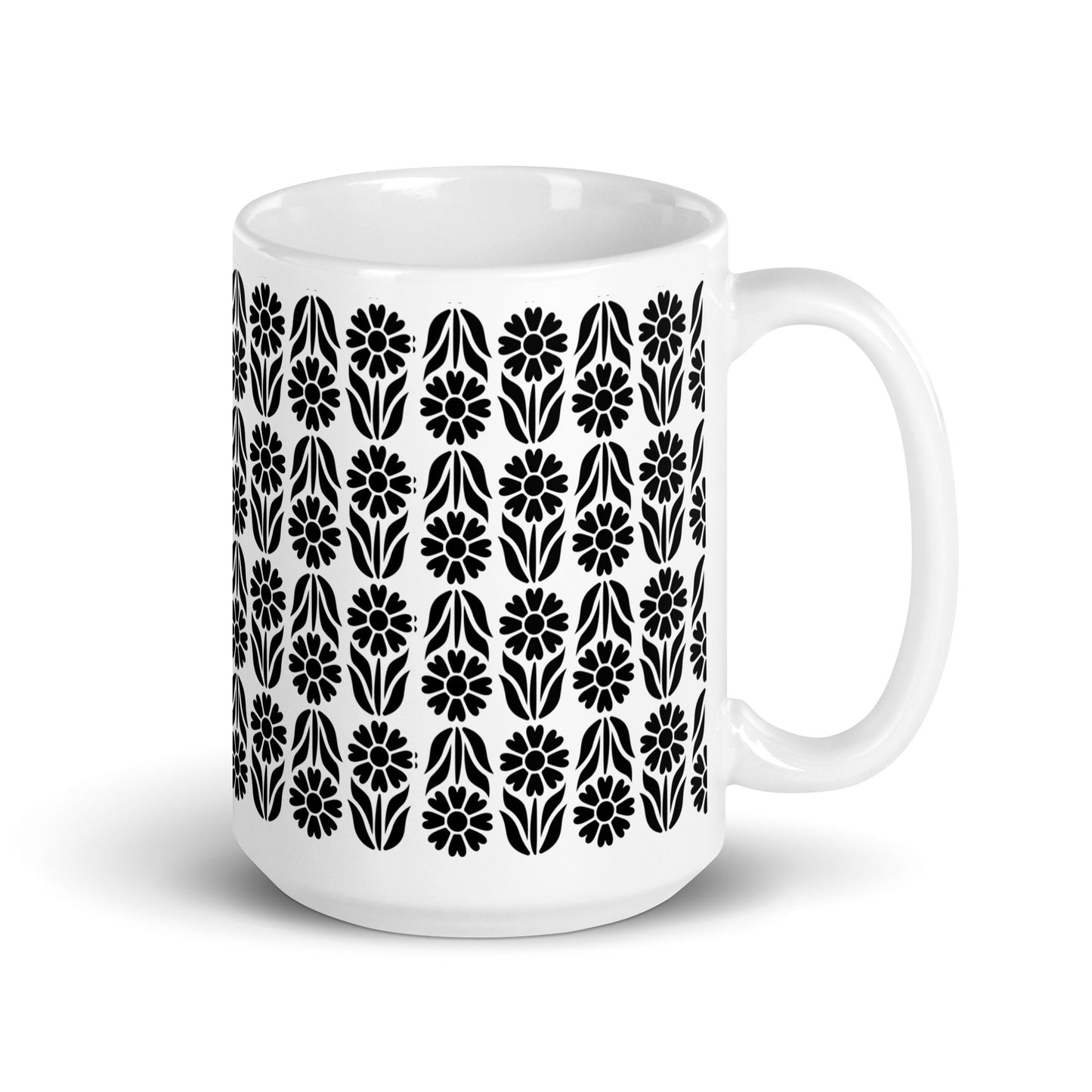 Woodcut — Petal ceramic coffee mug - 15oz - handle on right